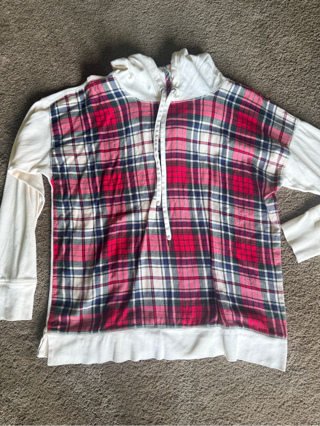 Chaps Red & Navy Plaid Hooded Pullover With White Sleeves Sku 417